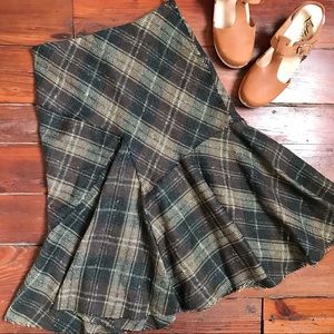 ZARA • plaid tweed raw-hem midi skirt